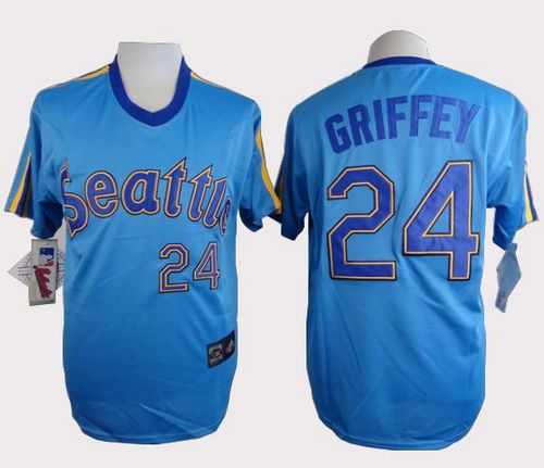 Mariners #24 Ken Griffey Light Blue Cooperstown Throwback Stitched MLB Jersey